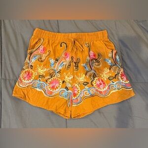 Boho Embroidered Floral Shorts Festival Bohemian Elastic Waist XS/S